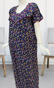 Blue/Pink Tiny Flora Rayon Nighty. Flowy Rayon Fabric | Laces and Frills - Laces and Frills