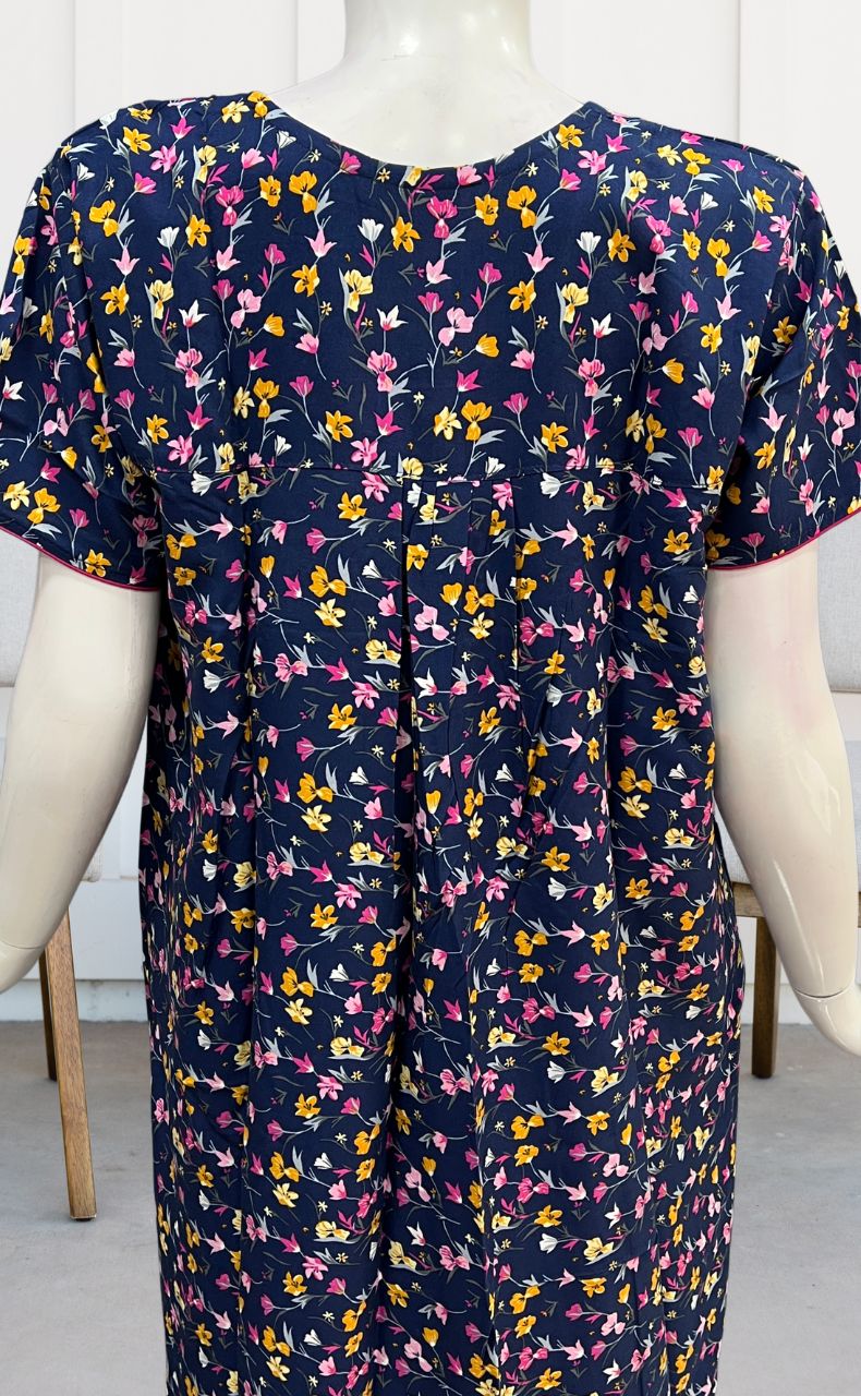 Blue/Pink Tiny Flora Rayon Nighty. Flowy Rayon Fabric | Laces and Frills - Laces and Frills