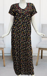 Black/Red Tiny Flora Rayon Nighty. Flowy Rayon Fabric | Laces and Frills - Laces and Frills