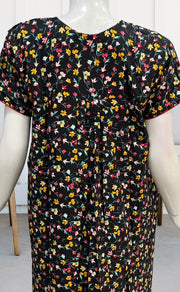 Black/Red Tiny Flora Rayon Nighty. Flowy Rayon Fabric | Laces and Frills - Laces and Frills