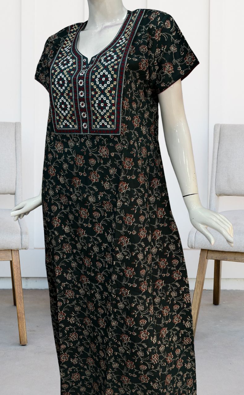 Teal Green Garden Pure Cotton Nighty. Pure Durable Cotton | Laces and Frills - Laces and Frills