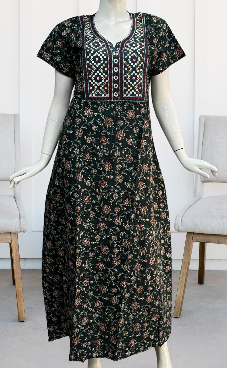 Teal Green Garden Pure Cotton Nighty. Pure Durable Cotton | Laces and Frills - Laces and Frills