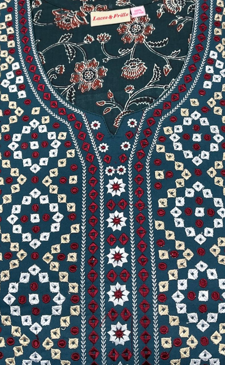 Teal Green Garden Pure Cotton Nighty. Pure Durable Cotton | Laces and Frills - Laces and Frills