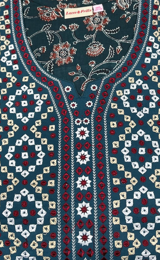 Teal Green Garden Pure Cotton Nighty. Pure Durable Cotton | Laces and Frills - Laces and Frills