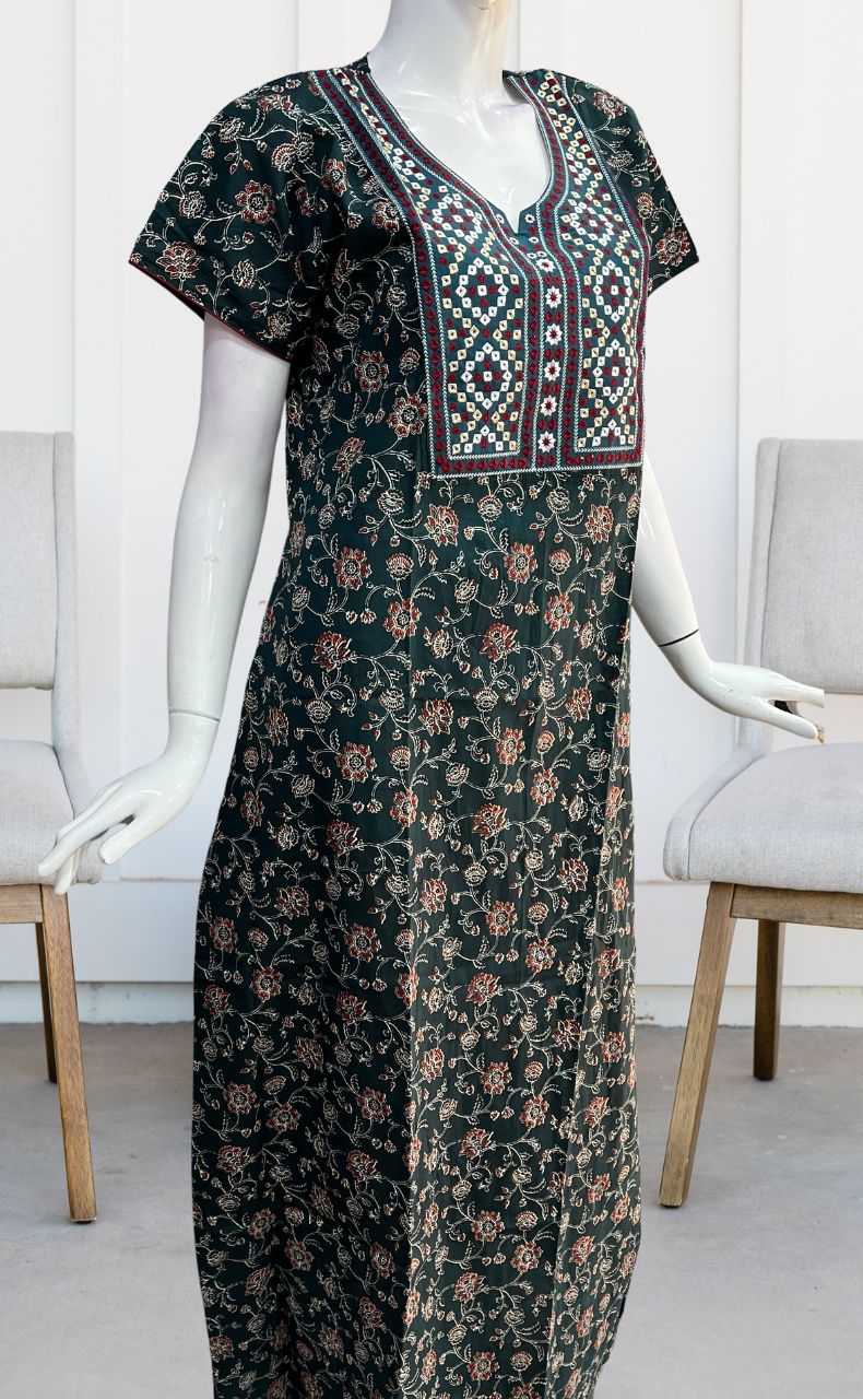 Teal Green Garden Pure Cotton Nighty. Pure Durable Cotton | Laces and Frills - Laces and Frills
