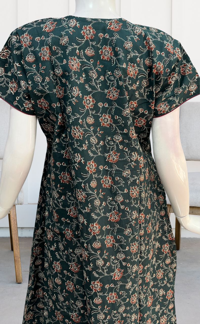 Teal Green Garden Pure Cotton Nighty. Pure Durable Cotton | Laces and Frills - Laces and Frills