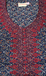 Navy Blue/Maroon Floral Pure Cotton Nighty. Pure Durable Cotton | Laces and Frills - Laces and Frills