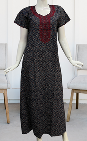 Navy Blue/Maroon Floral Pure Cotton Nighty. Pure Durable Cotton | Laces and Frills - Laces and Frills