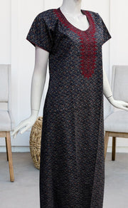 Navy Blue/Maroon Floral Pure Cotton Nighty. Pure Durable Cotton | Laces and Frills - Laces and Frills