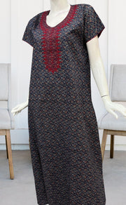 Navy Blue/Maroon Floral Pure Cotton Nighty. Pure Durable Cotton | Laces and Frills - Laces and Frills