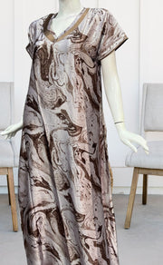 Brown Abstract Satin Nighty. Pure Durable Cotton | Laces and Frills - Laces and Frills