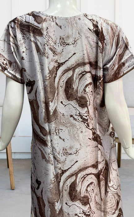 Brown Abstract Satin Nighty. Pure Durable Cotton | Laces and Frills - Laces and Frills