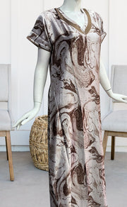Brown Abstract Satin Nighty. Pure Durable Cotton | Laces and Frills - Laces and Frills