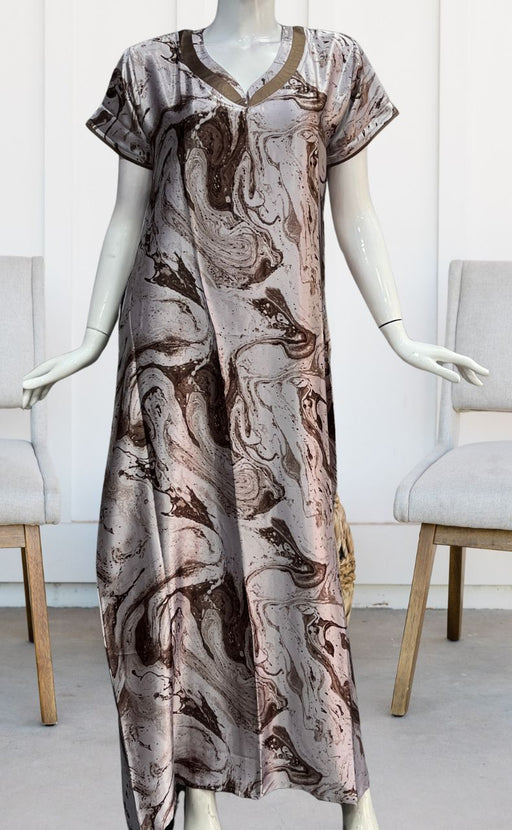 Brown Abstract Satin Nighty. Pure Durable Cotton | Laces and Frills - Laces and Frills
