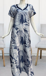 Blue Abstract Satin Nighty. Pure Durable Cotton | Laces and Frills - Laces and Frills