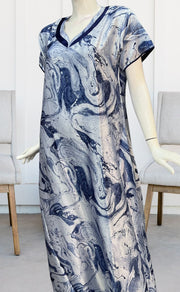 Blue Abstract Satin Nighty. Pure Durable Cotton | Laces and Frills - Laces and Frills