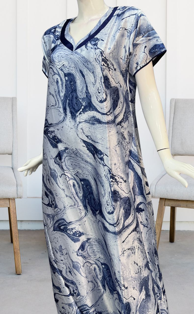 Blue Abstract Satin Nighty. Pure Durable Cotton | Laces and Frills - Laces and Frills