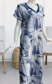 Blue Abstract Satin Nighty. Pure Durable Cotton | Laces and Frills - Laces and Frills