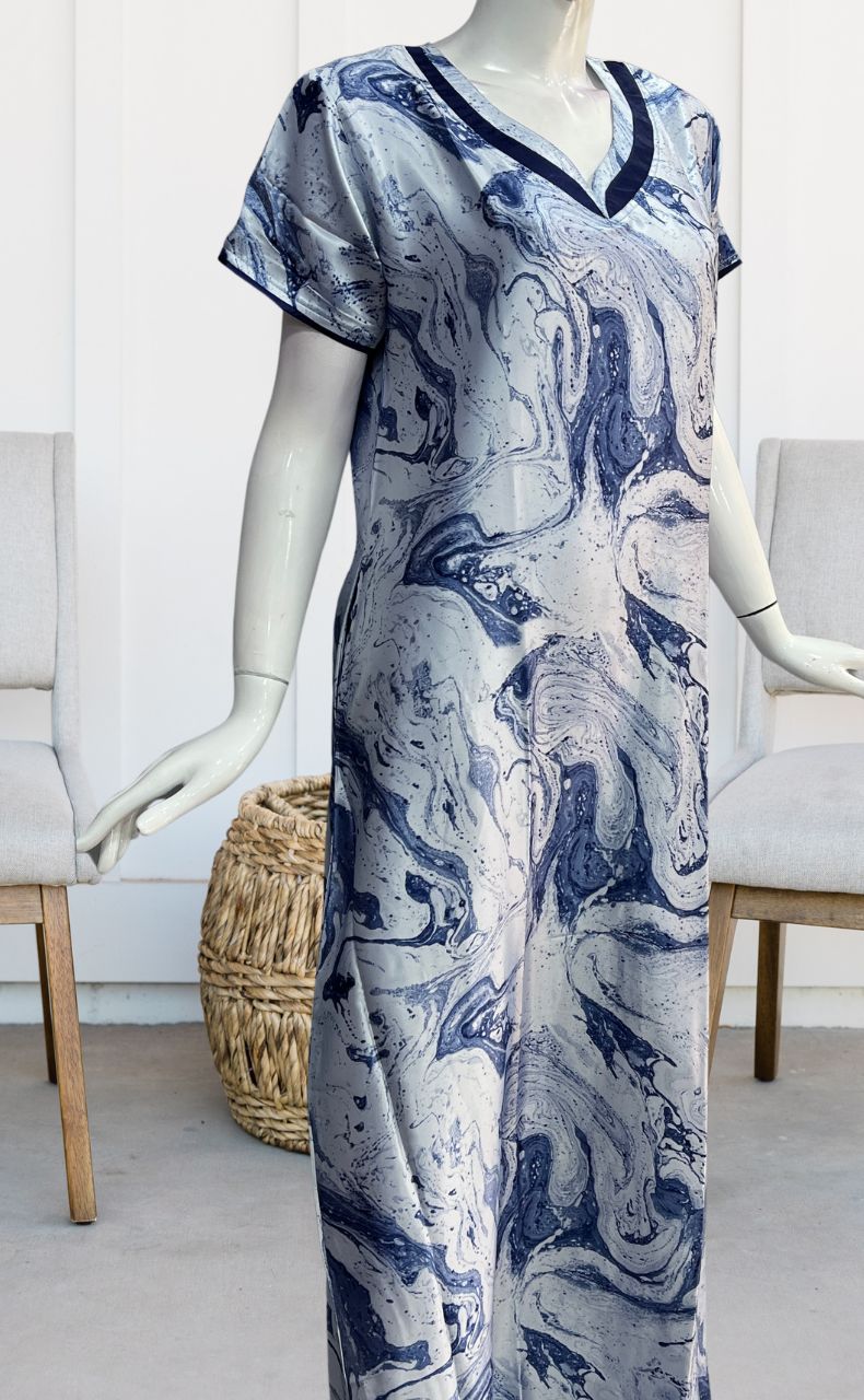 Blue Abstract Satin Nighty. Pure Durable Cotton | Laces and Frills - Laces and Frills