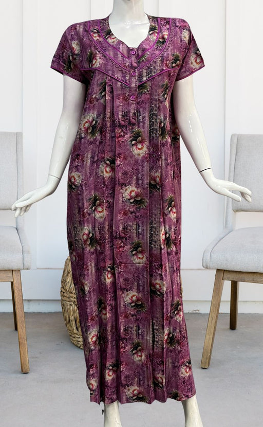 Lavender Digital Print Spun Nighty. Flowy Spun Fabric | Laces and Frills L Lavender Digital Print Spun Nighty. Flowy Spun Fabric | Laces and Frills L