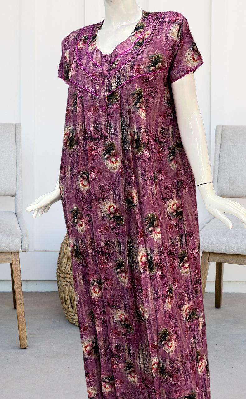 Lavender Digital Print Spun Nighty. Flowy Spun Fabric | Laces and Frills - Laces and Frills