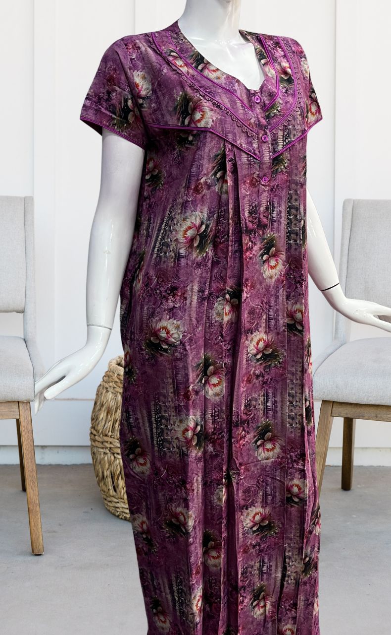 Lavender Digital Print Spun Nighty. Flowy Spun Fabric | Laces and Frills - Laces and Frills