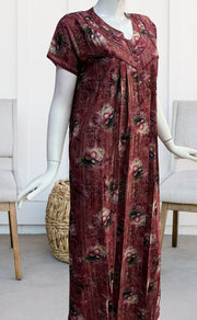 Maroon Digital Print Spun Nighty. Flowy Spun Fabric | Laces and Frills - Laces and Frills