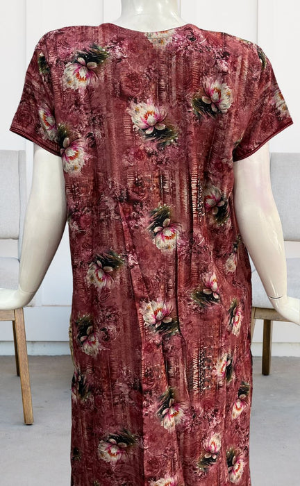 Maroon Digital Print Spun Nighty. Flowy Spun Fabric | Laces and Frills - Laces and Frills