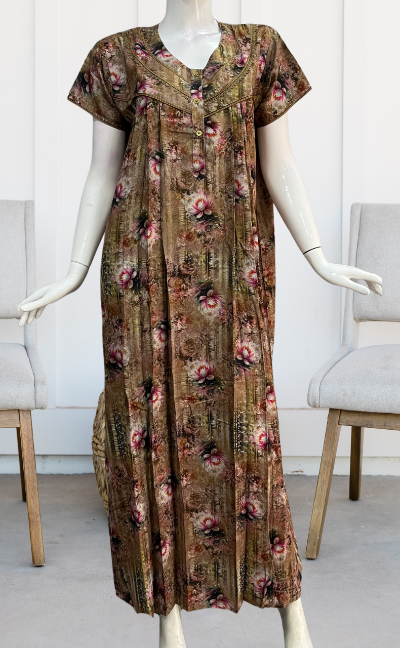 Mustard Digital Print Spun Nighty. Flowy Spun Fabric | Laces and Frills - Laces and Frills