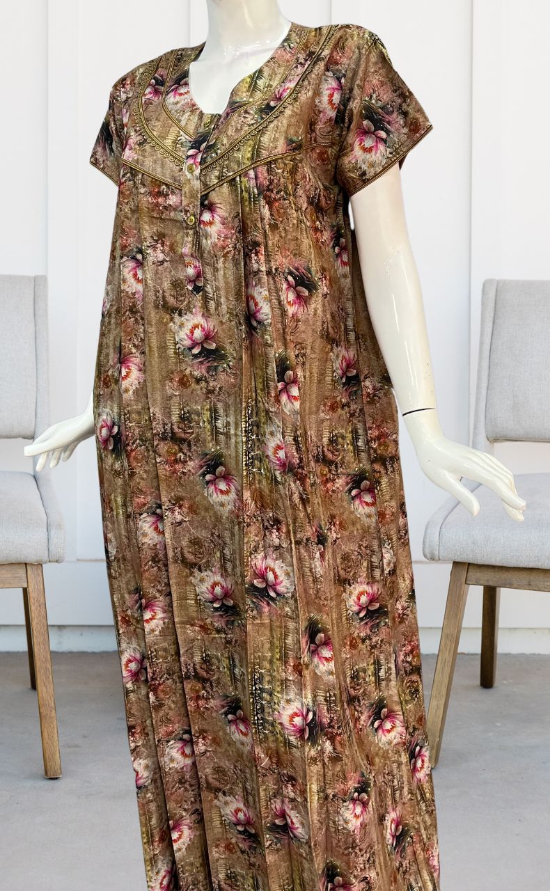 Mustard Digital Print Spun Nighty. Flowy Spun Fabric | Laces and Frills - Laces and Frills