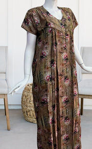 Mustard Digital Print Spun Nighty. Flowy Spun Fabric | Laces and Frills - Laces and Frills