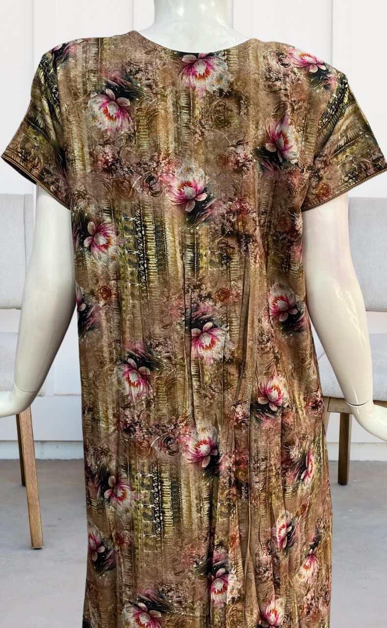 Mustard Digital Print Spun Nighty. Flowy Spun Fabric | Laces and Frills - Laces and Frills