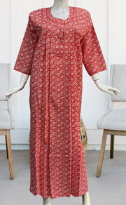 Peach Flora Pure Cotton Long Sleeves Nighty. Pure Durable Cotton | Laces and Frills - Laces and Frills