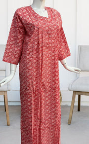 Peach Flora Pure Cotton Long Sleeves Nighty. Pure Durable Cotton | Laces and Frills - Laces and Frills