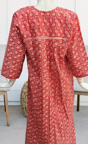 Peach Flora Pure Cotton Long Sleeves Nighty. Pure Durable Cotton | Laces and Frills - Laces and Frills