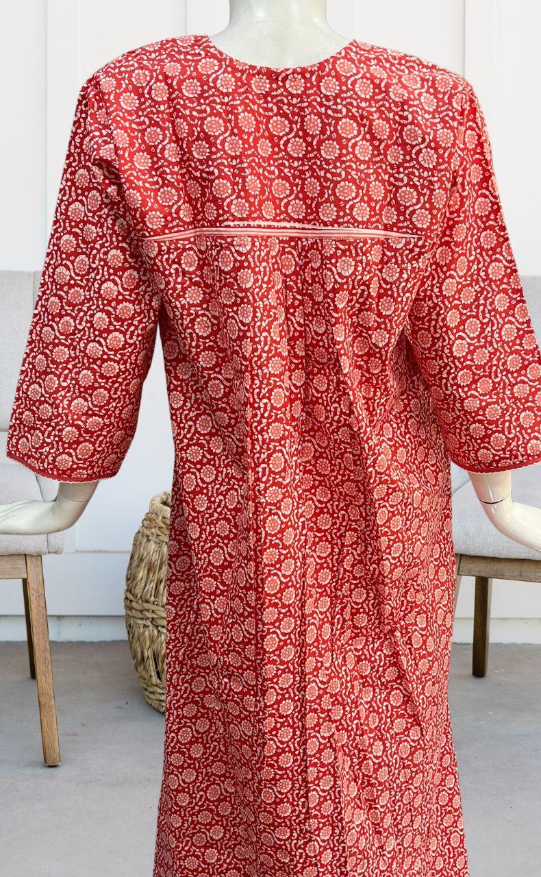 Peach Flora Pure Cotton Long Sleeves Nighty. Pure Durable Cotton | Laces and Frills - Laces and Frills