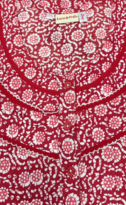 Red Flora Pure Cotton Long Sleeves Nighty. Pure Durable Cotton | Laces and Frills - Laces and Frills