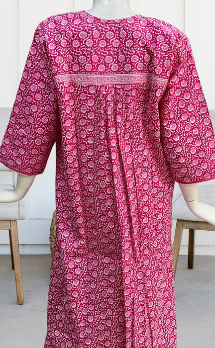 Pink Flora Pure Cotton Long Sleeves Nighty. Pure Durable Cotton | Laces and Frills - Laces and Frills