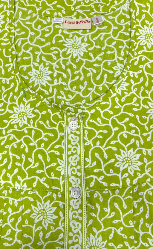 Green Garden Full Open Pure Cotton Nighty. Pure Durable Cotton | Laces and Frills - Laces and Frills
