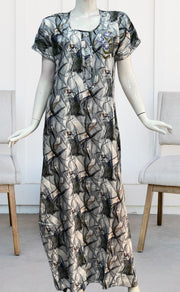 Off White/Grey Flora Rayon Nighty. Flowy Rayon Fabric | Laces and Frills - Laces and Frills