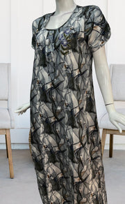 Off White/Grey Flora Rayon Nighty. Flowy Rayon Fabric | Laces and Frills - Laces and Frills