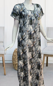 Off White/Grey Flora Rayon Nighty. Flowy Rayon Fabric | Laces and Frills - Laces and Frills