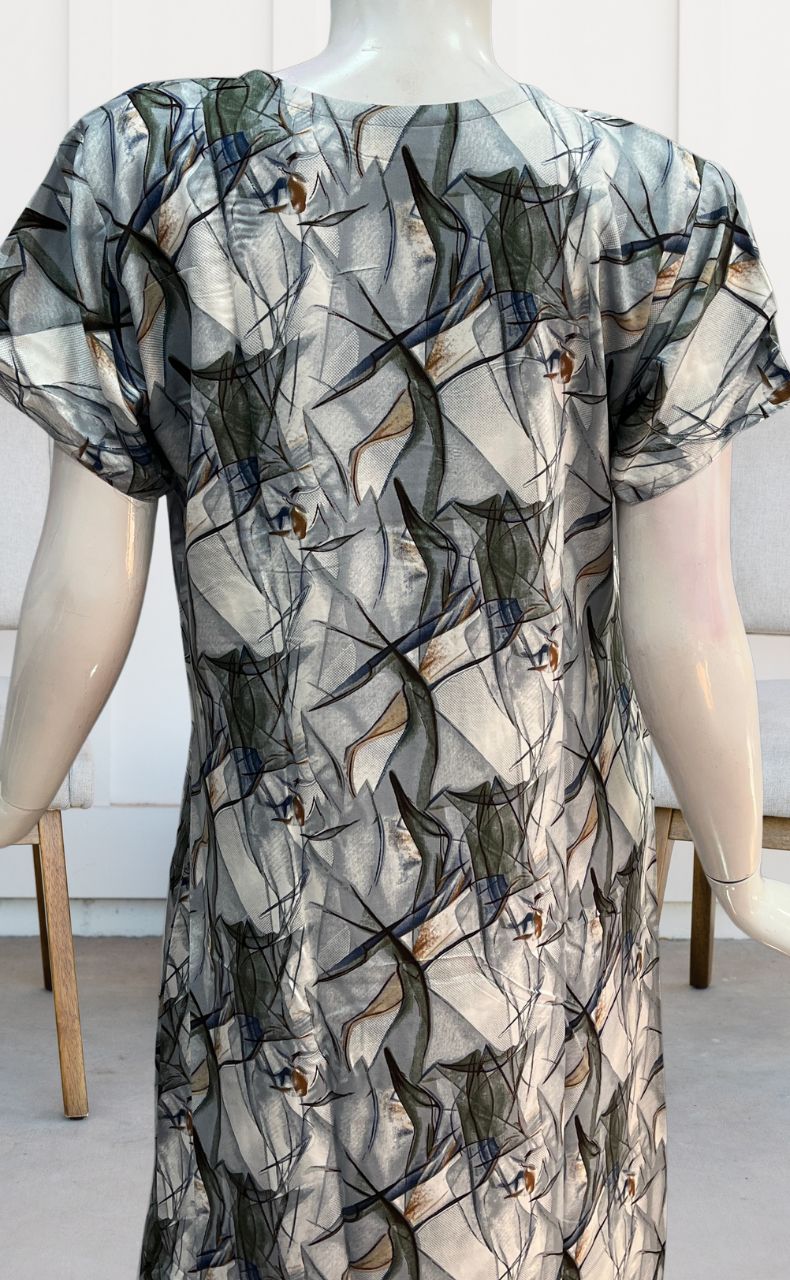 Off White/Grey Flora Rayon Nighty. Flowy Rayon Fabric | Laces and Frills - Laces and Frills