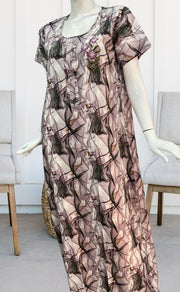 Off White/Light Pink Flora Rayon Nighty. Flowy Rayon Fabric | Laces and Frills - Laces and Frills