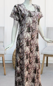 Off White/Light Pink Flora Rayon Nighty. Flowy Rayon Fabric | Laces and Frills - Laces and Frills