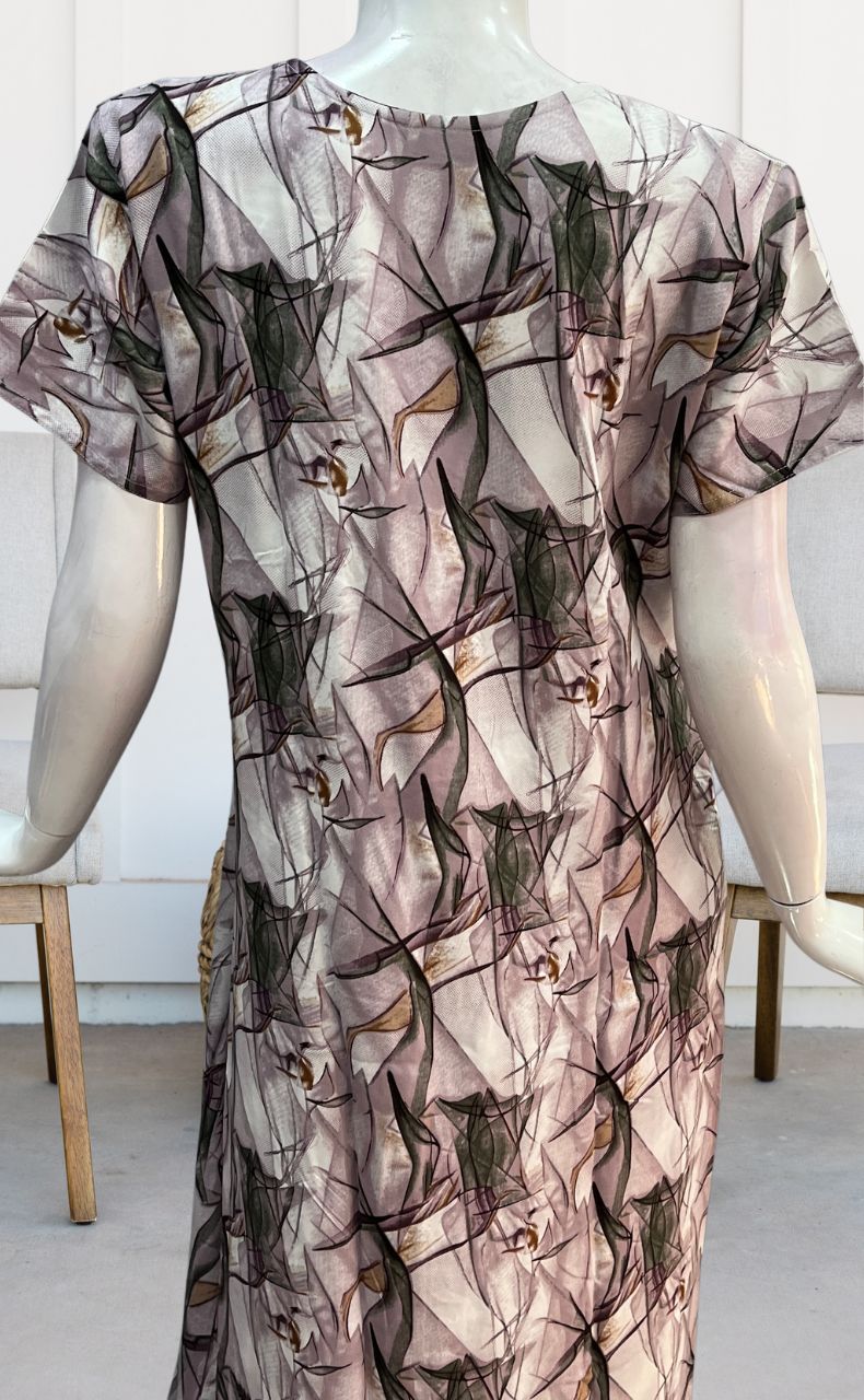 Off White/Light Pink Flora Rayon Nighty. Flowy Rayon Fabric | Laces and Frills - Laces and Frills