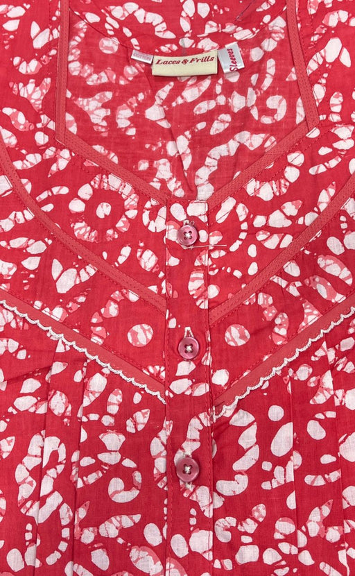 Peach Batik Pure Cotton Long Sleeves Nighty. Pure Durable Cotton | Laces and Frills - Laces and Frills