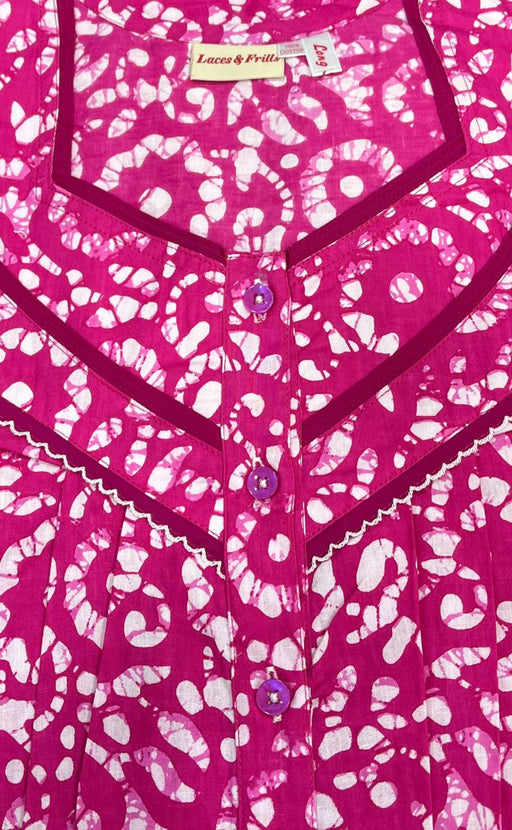 Pink Batik Pure Cotton Long Sleeves Nighty. Pure Durable Cotton | Laces and Frills - Laces and Frills