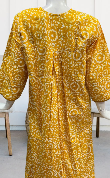 Yellow Batik Pure Cotton Long Sleeves Nighty. Pure Durable Cotton | Laces and Frills - Laces and Frills