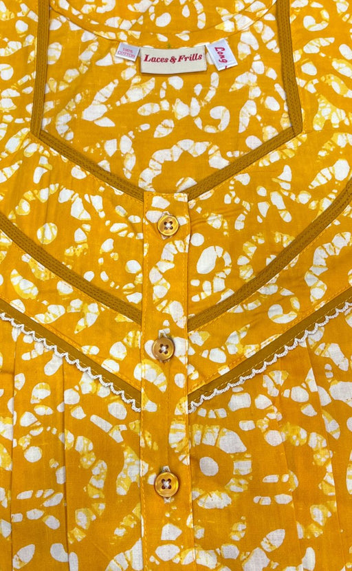 Yellow Batik Pure Cotton Long Sleeves Nighty. Pure Durable Cotton | Laces and Frills - Laces and Frills